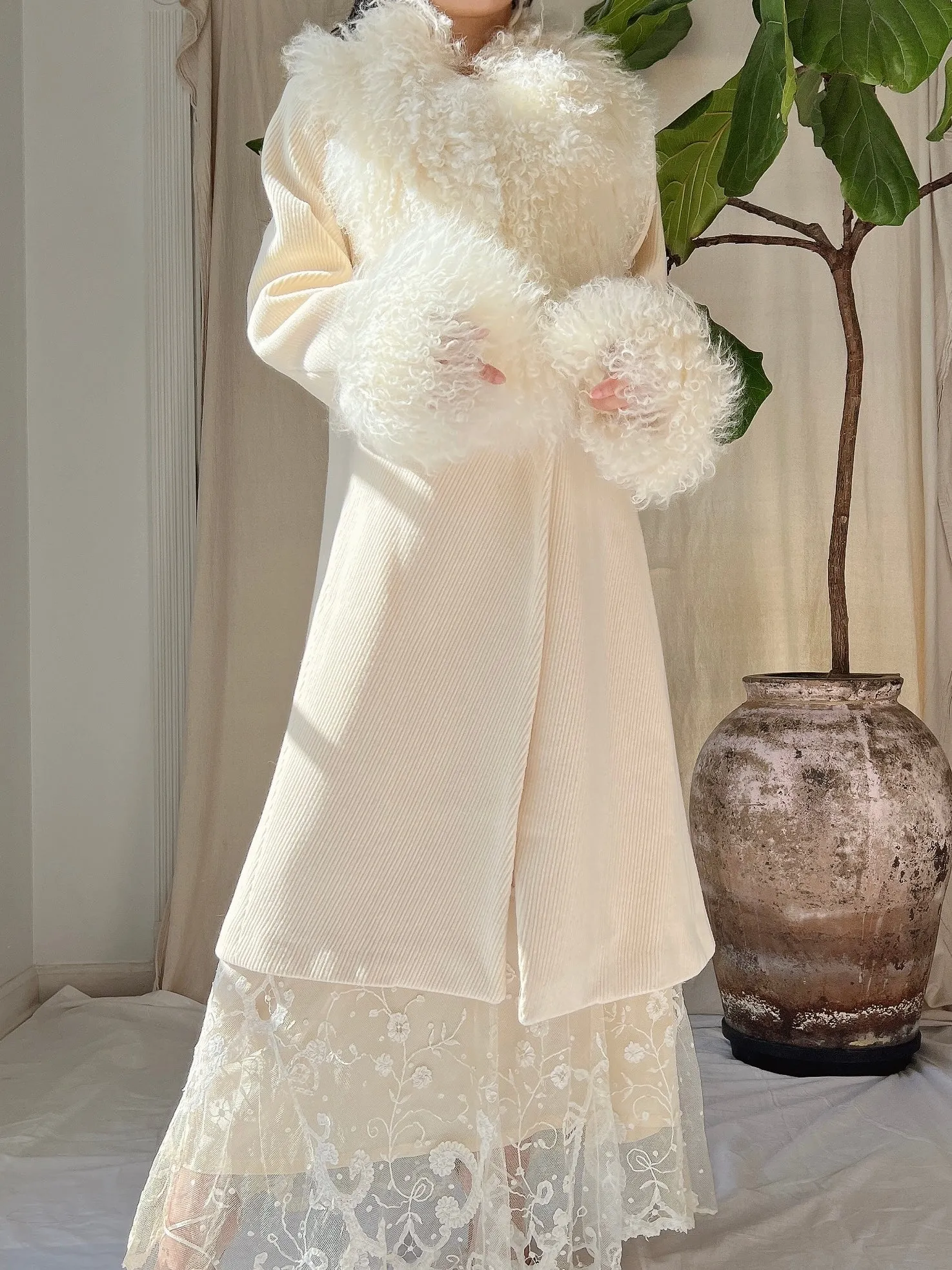 Vintage Ivory Sheared Coat - M
