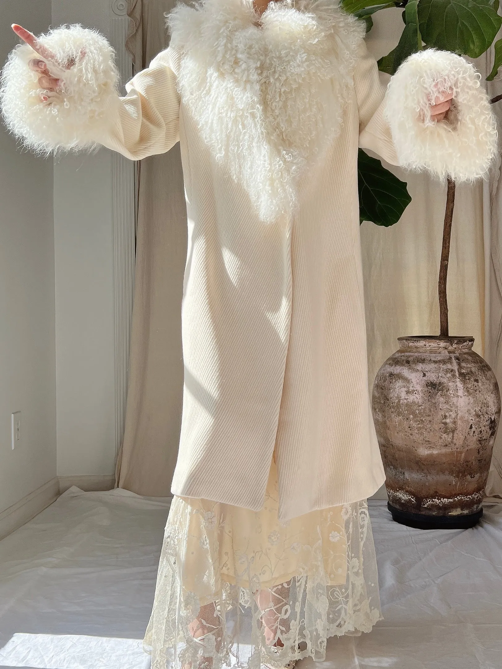 Vintage Ivory Sheared Coat - M