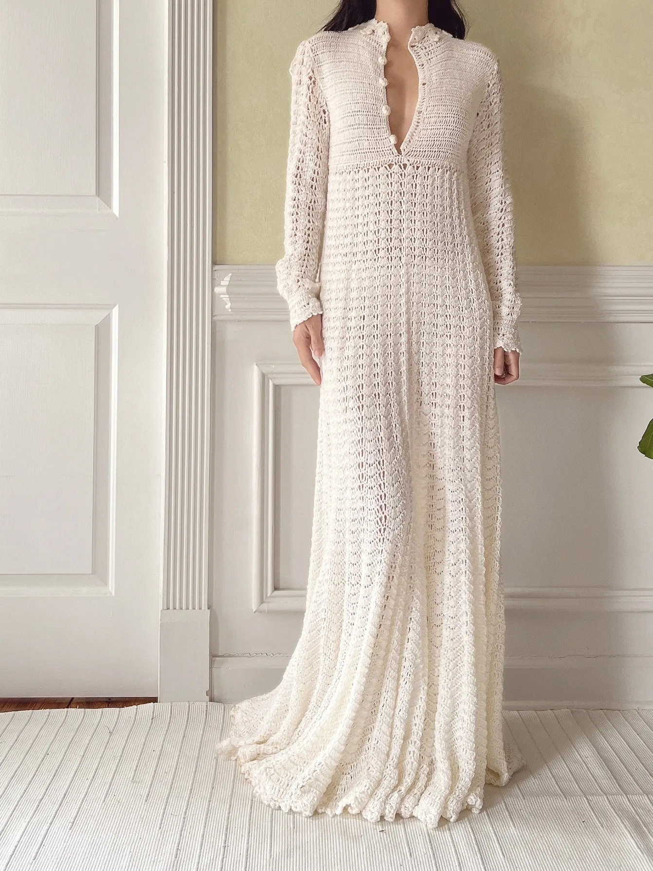 Vintage Knit Crochet Dress - XS-M