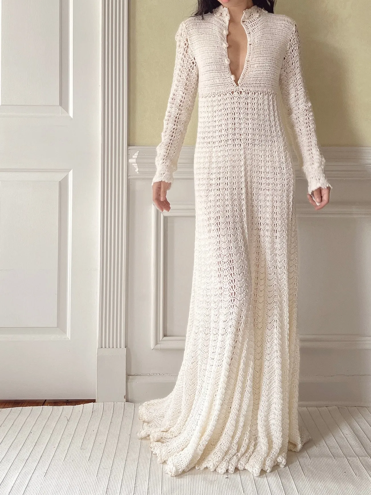 Vintage Knit Crochet Dress - XS-M