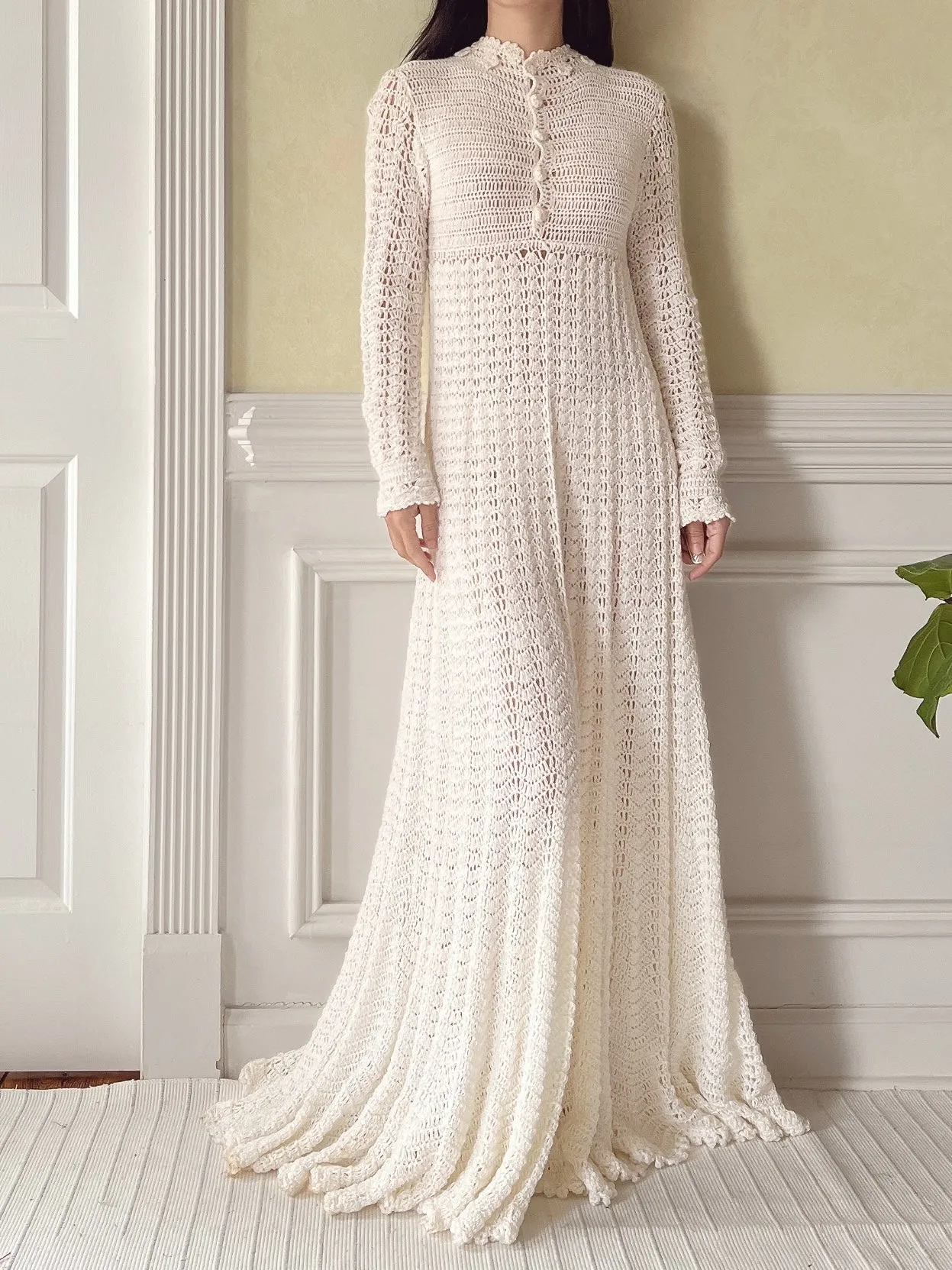 Vintage Knit Crochet Dress - XS-M