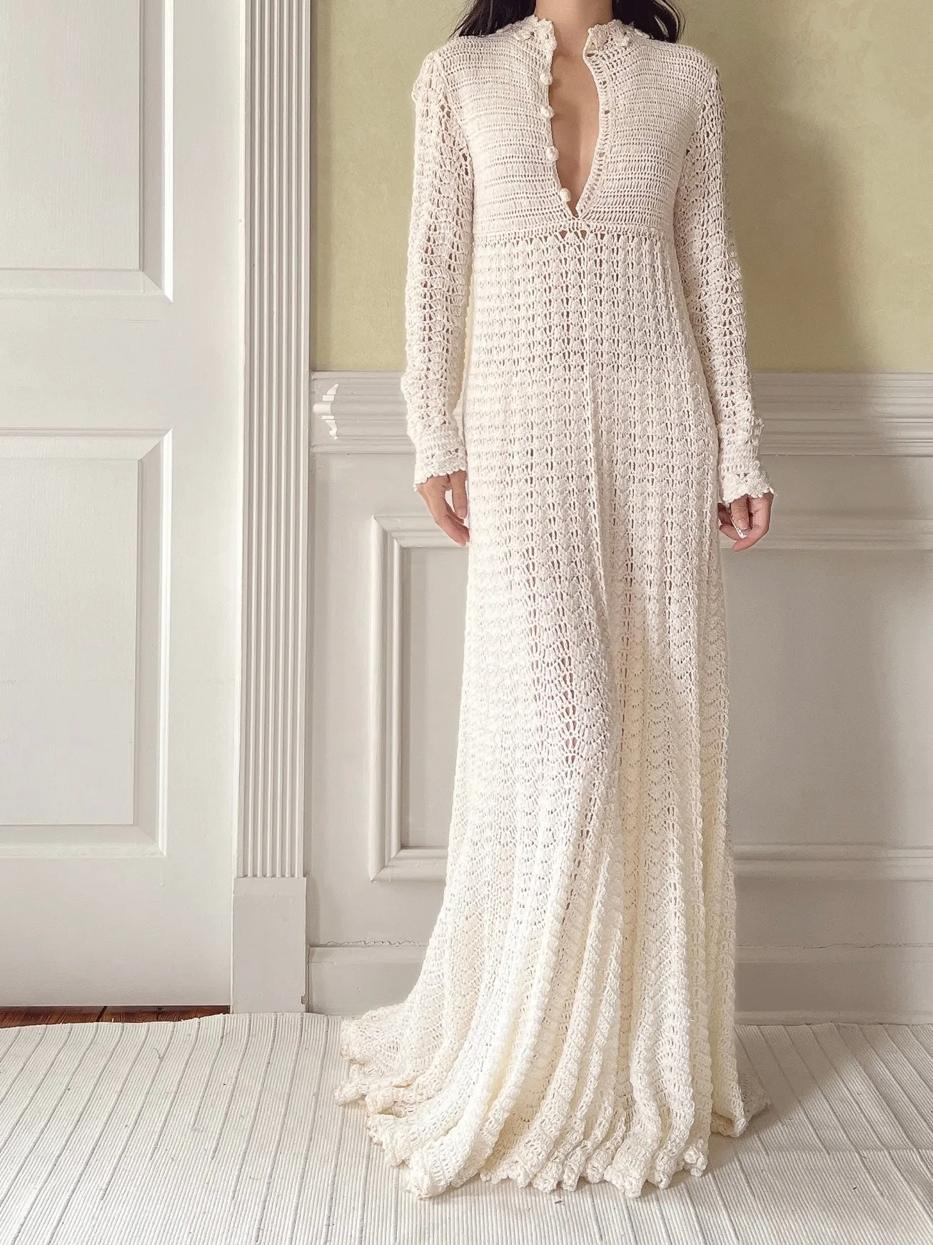 Vintage Knit Crochet Dress - XS-M