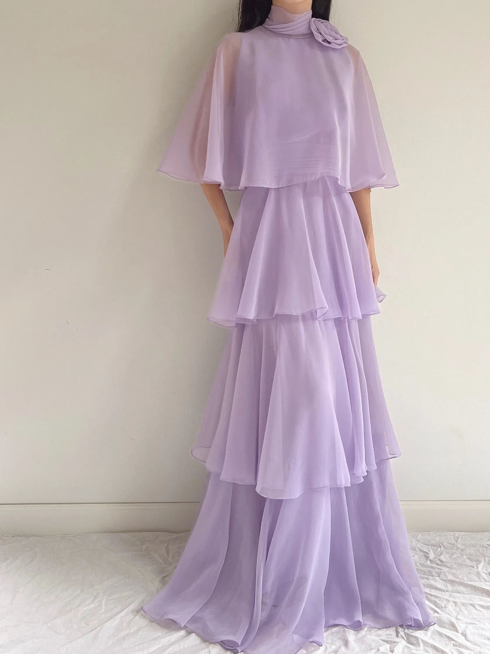 Vintage Lilac Chiffon Dress - S