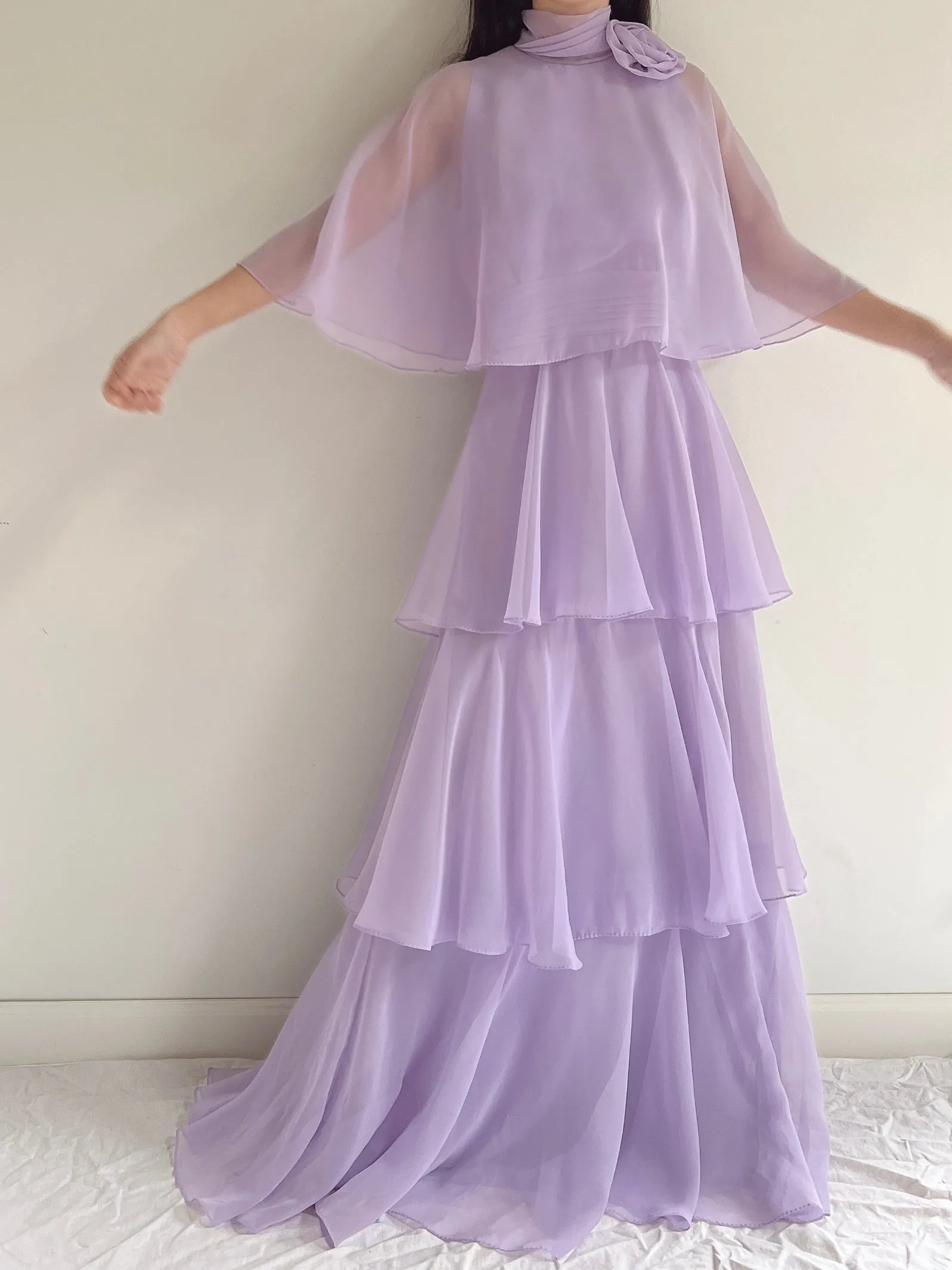 Vintage Lilac Chiffon Dress - S