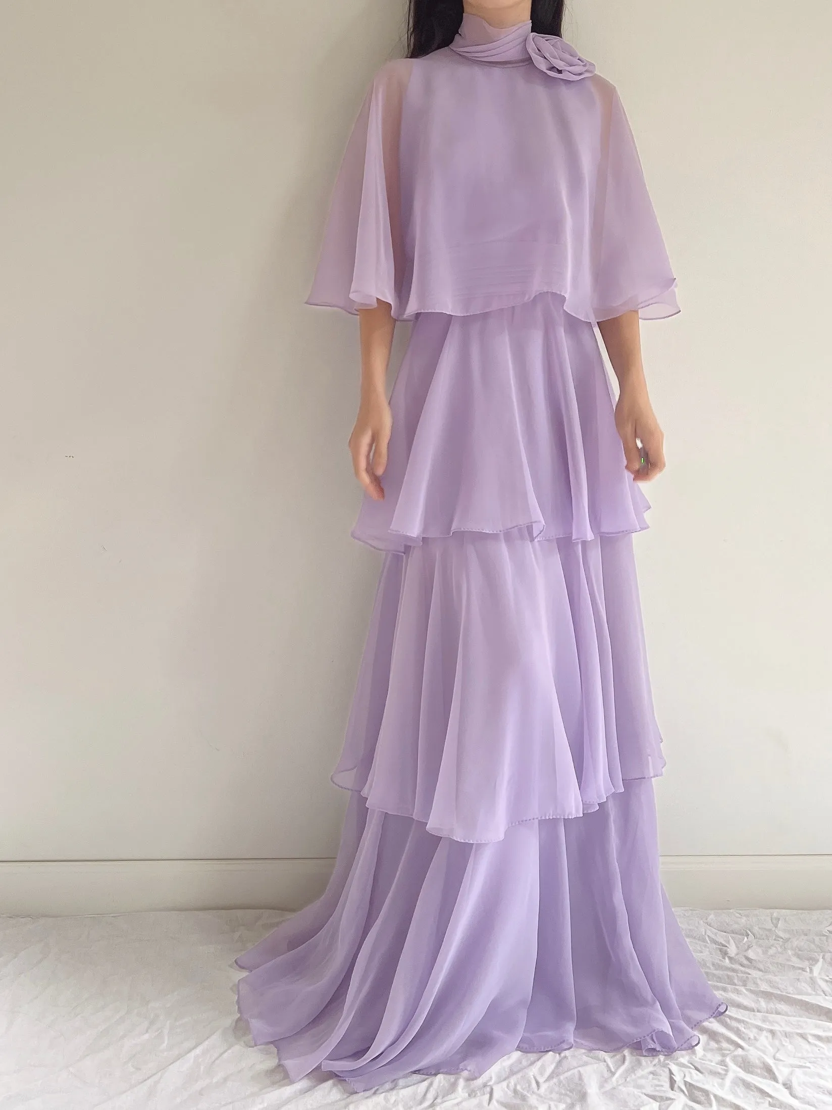 Vintage Lilac Chiffon Dress - S