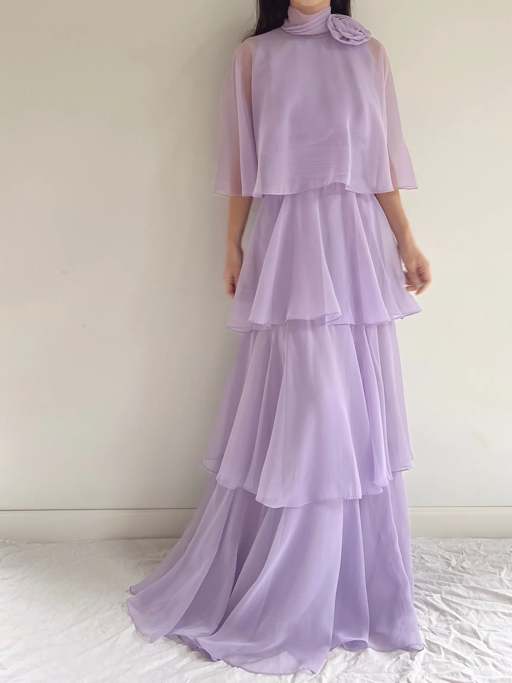 Vintage Lilac Chiffon Dress - S