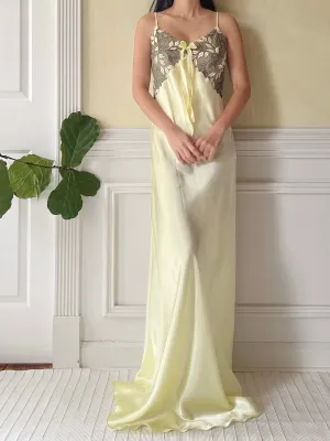 Vintage Lime Green Satin Slip Dress - M