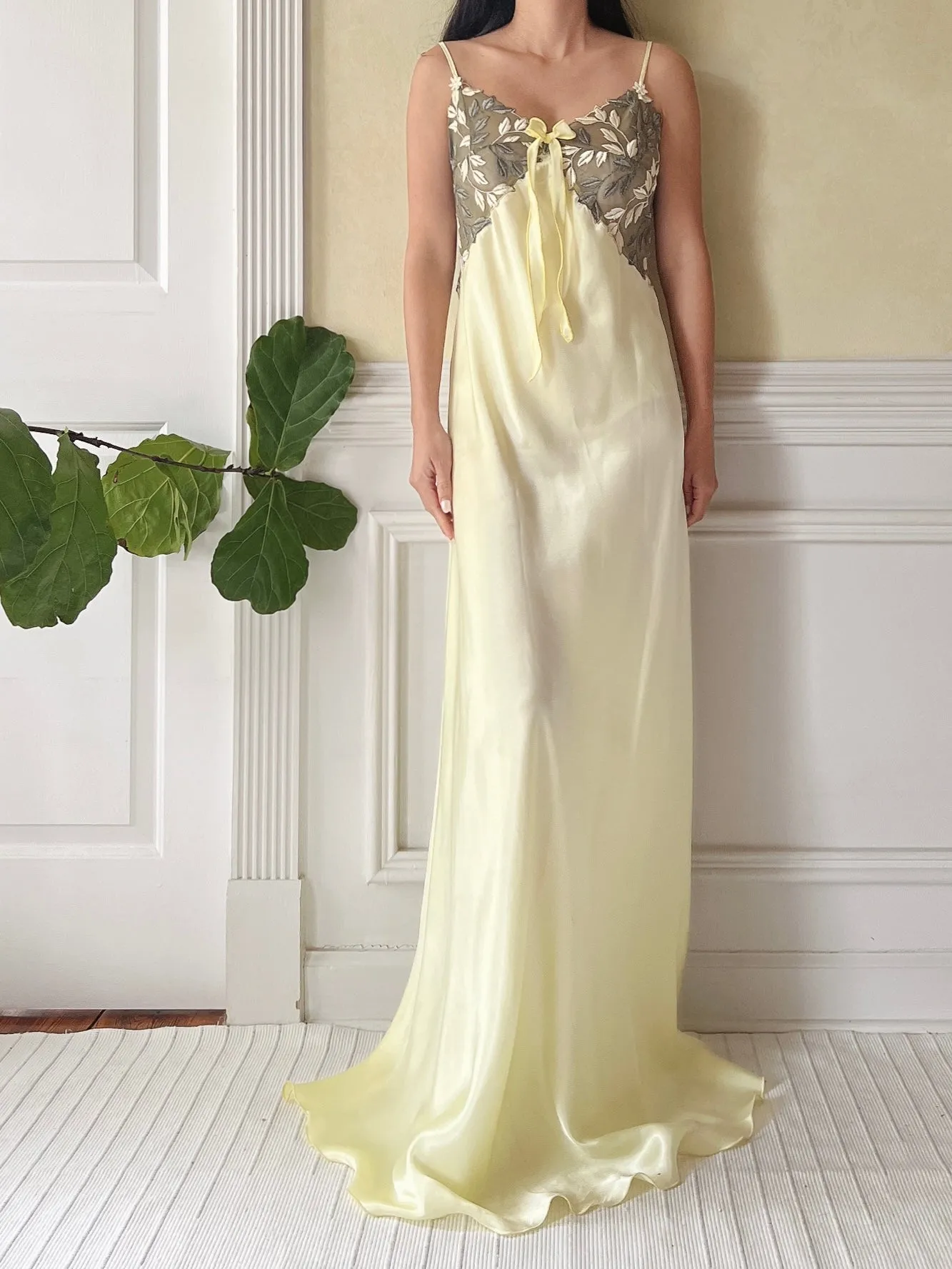 Vintage Lime Green Satin Slip Dress - M