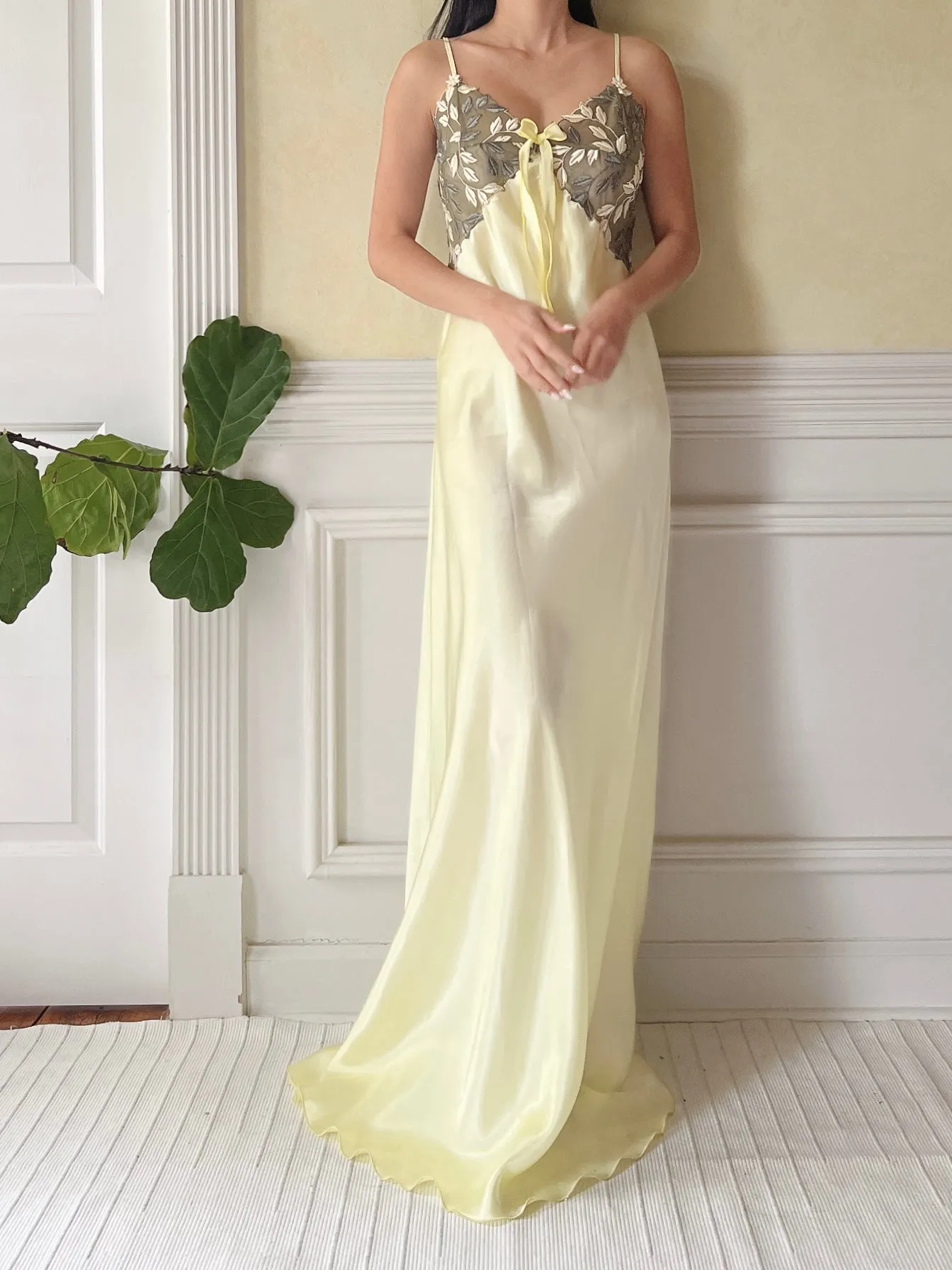 Vintage Lime Green Satin Slip Dress - M