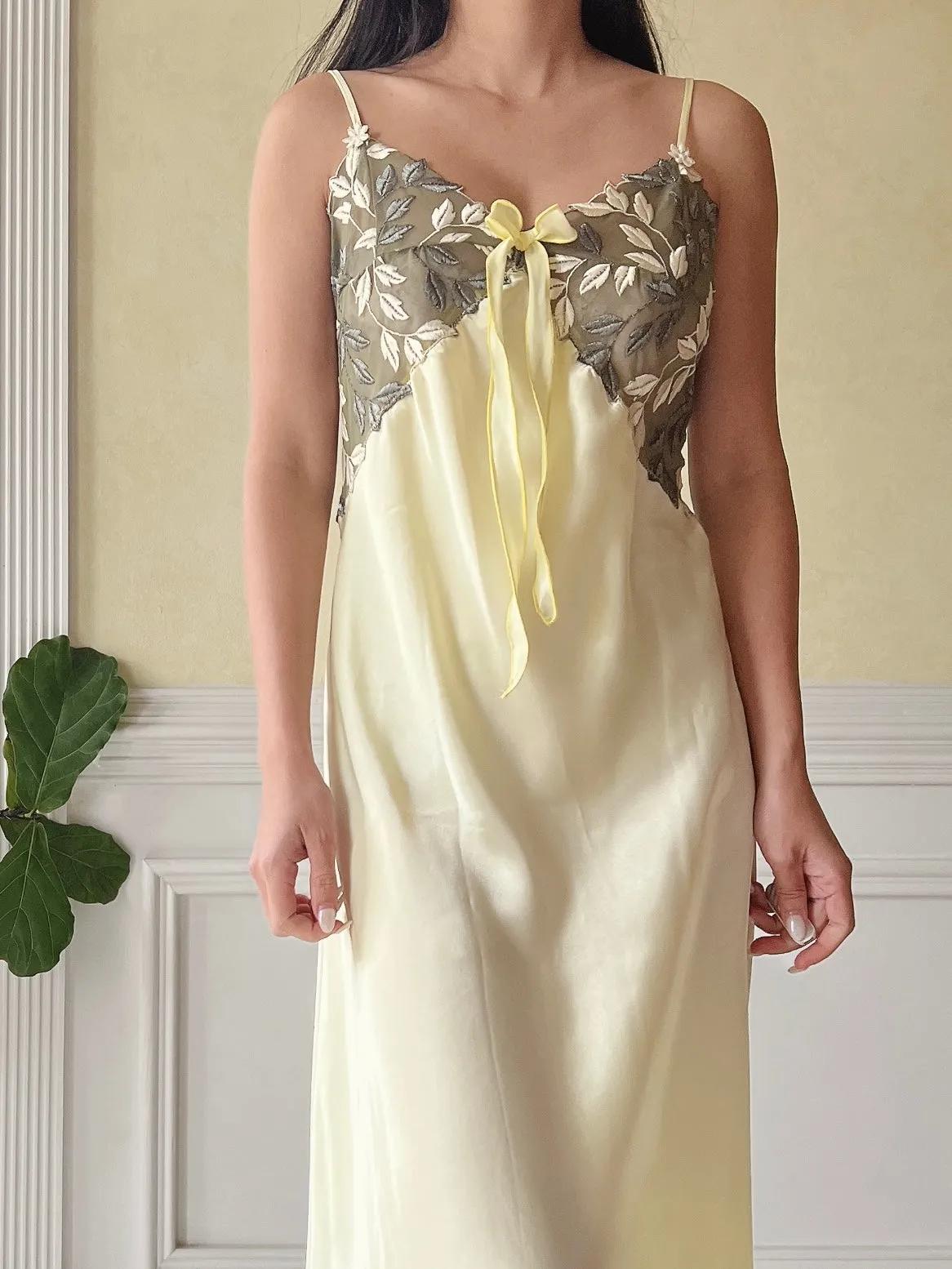 Vintage Lime Green Satin Slip Dress - M