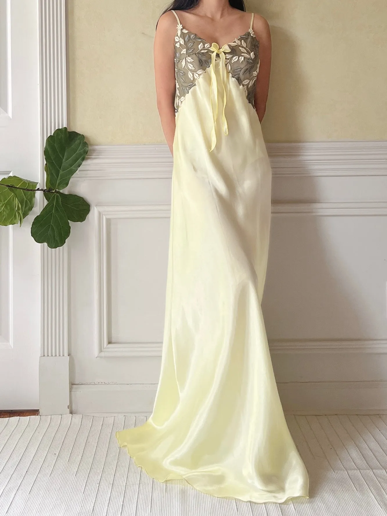 Vintage Lime Green Satin Slip Dress - M