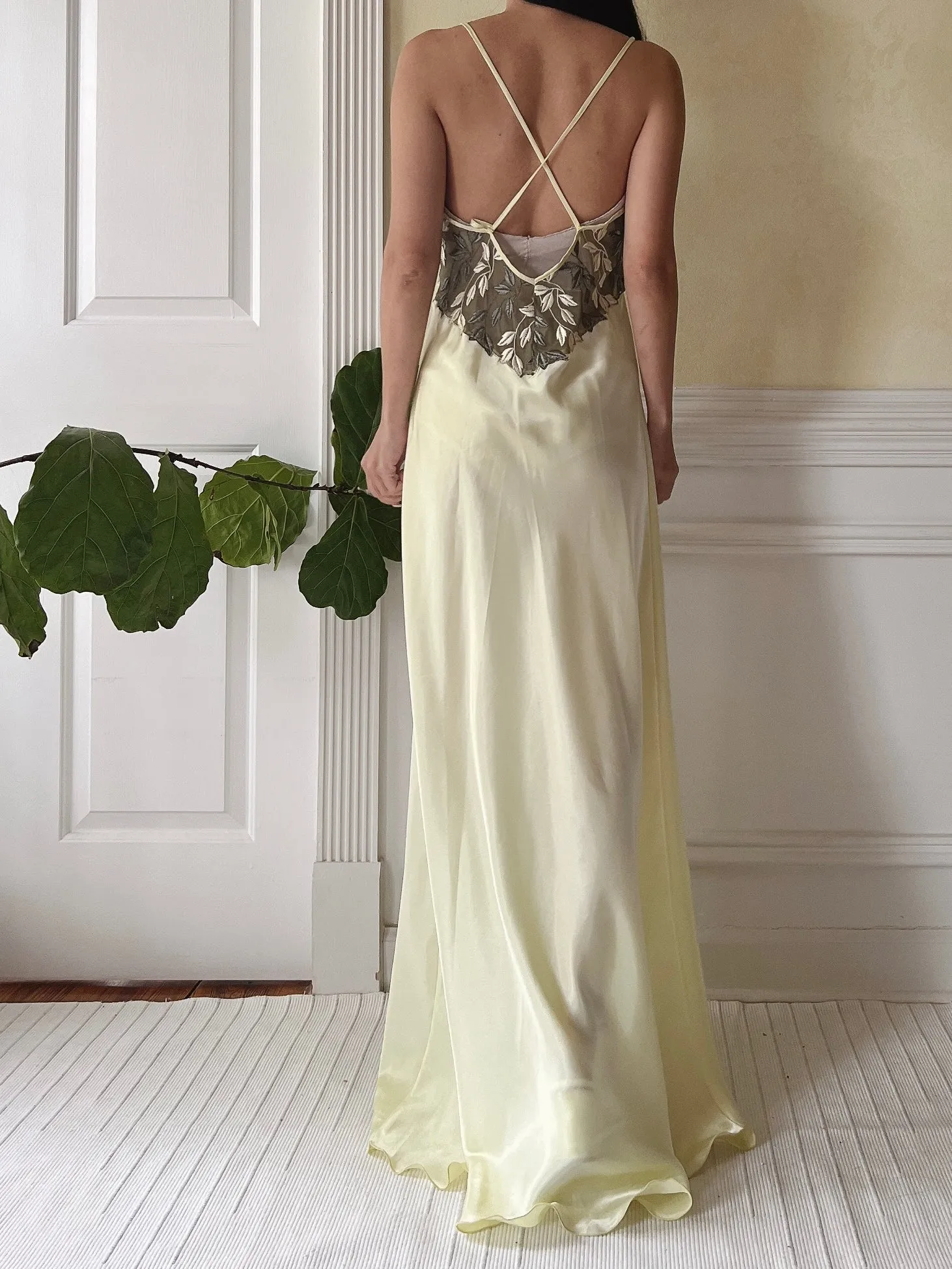 Vintage Lime Green Satin Slip Dress - M