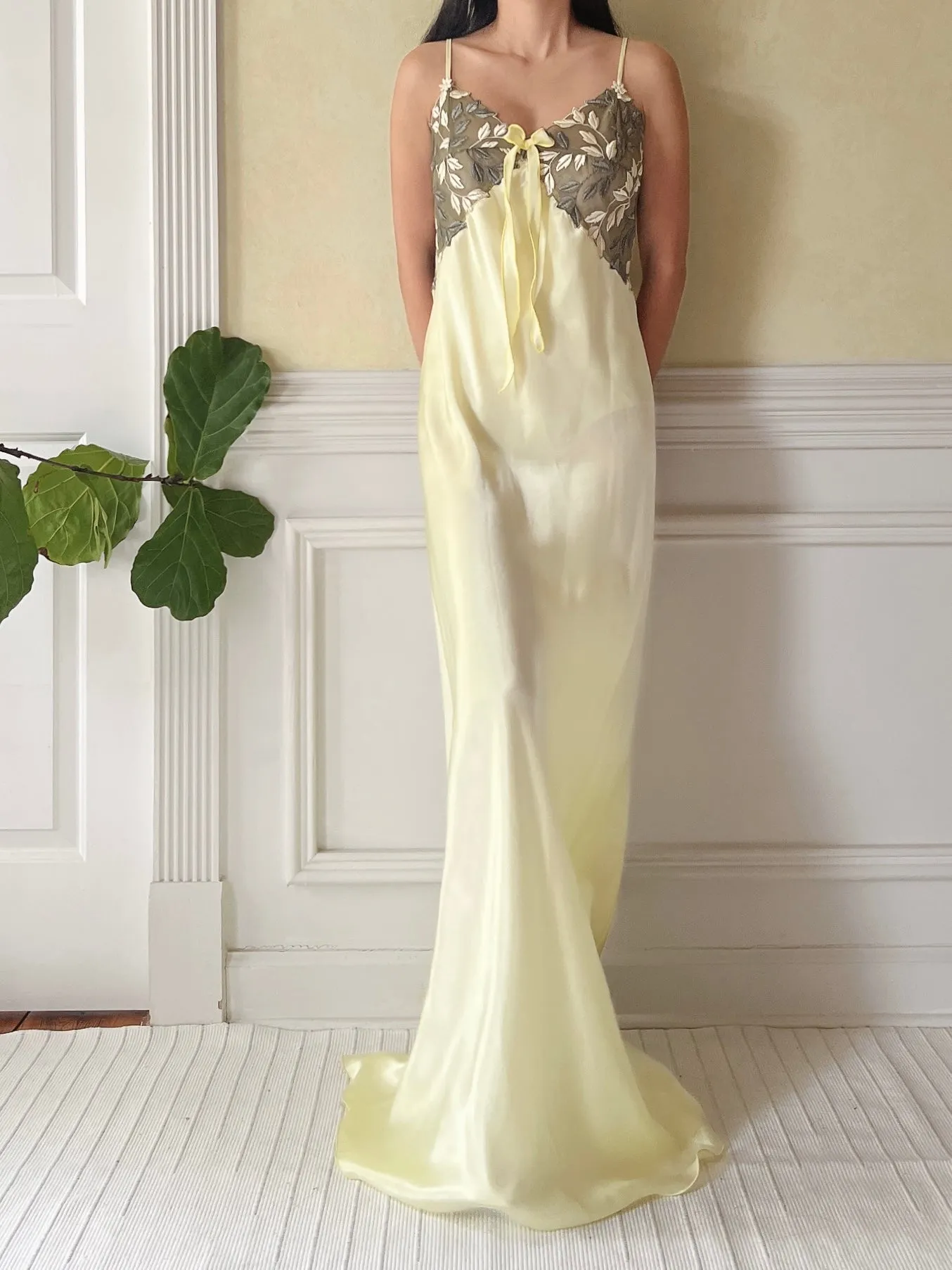 Vintage Lime Green Satin Slip Dress - M