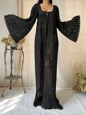 Vintage OOAK Shimmer Hand-Crochet Angel Sleeve Gown - S/M