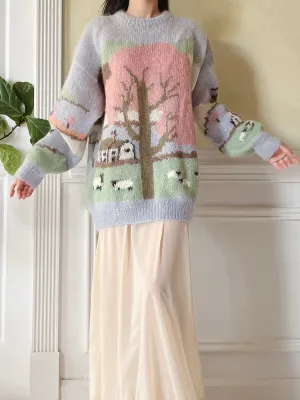 Vintage Pastel Mohair Pastoral Sweater - M/L