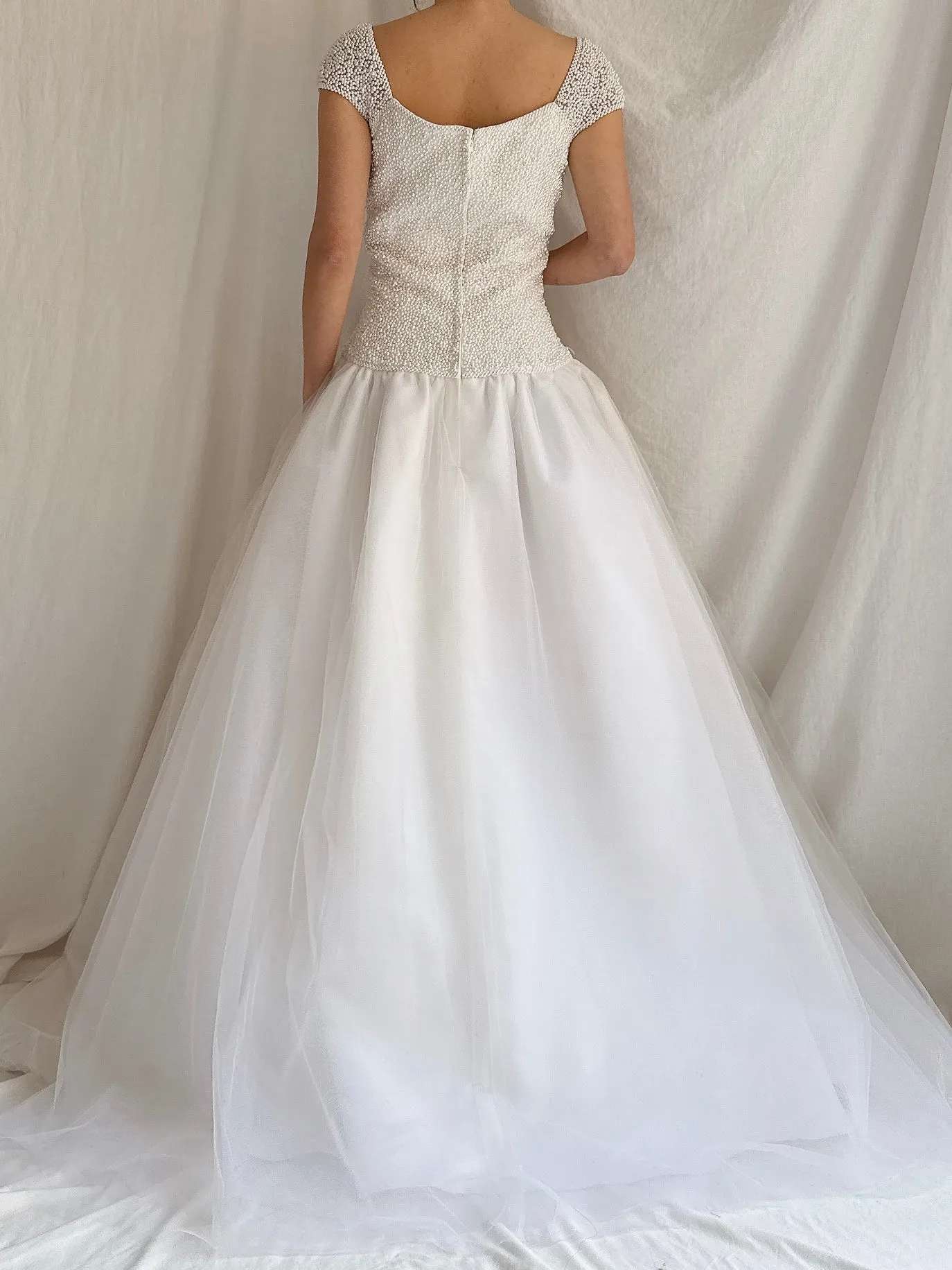 Vintage Pearl and Tulle Beaded Gown - S/M