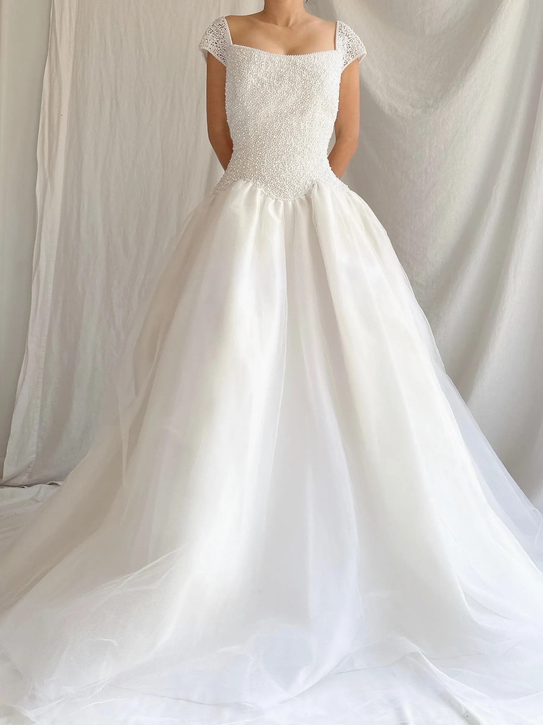 Vintage Pearl and Tulle Beaded Gown - S/M