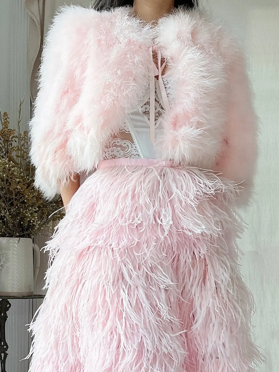 Vintage Pink Feather Cropped Jacket - XS/S