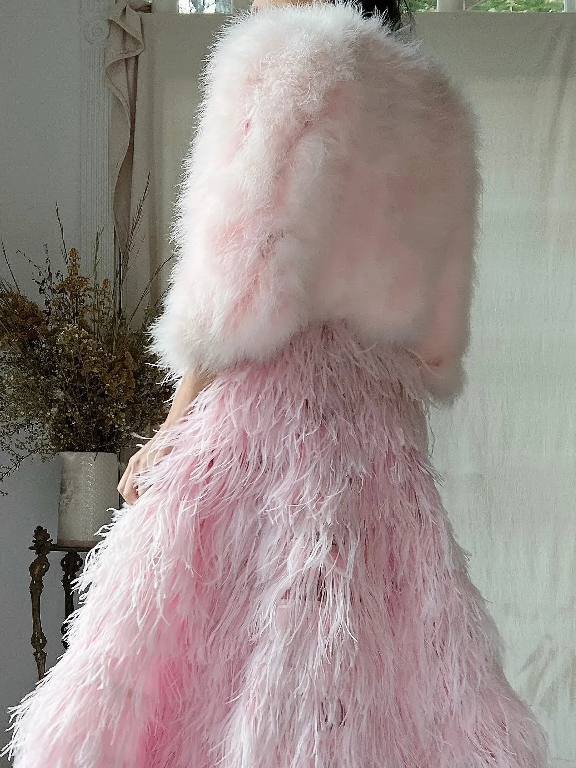 Vintage Pink Feather Cropped Jacket - XS/S