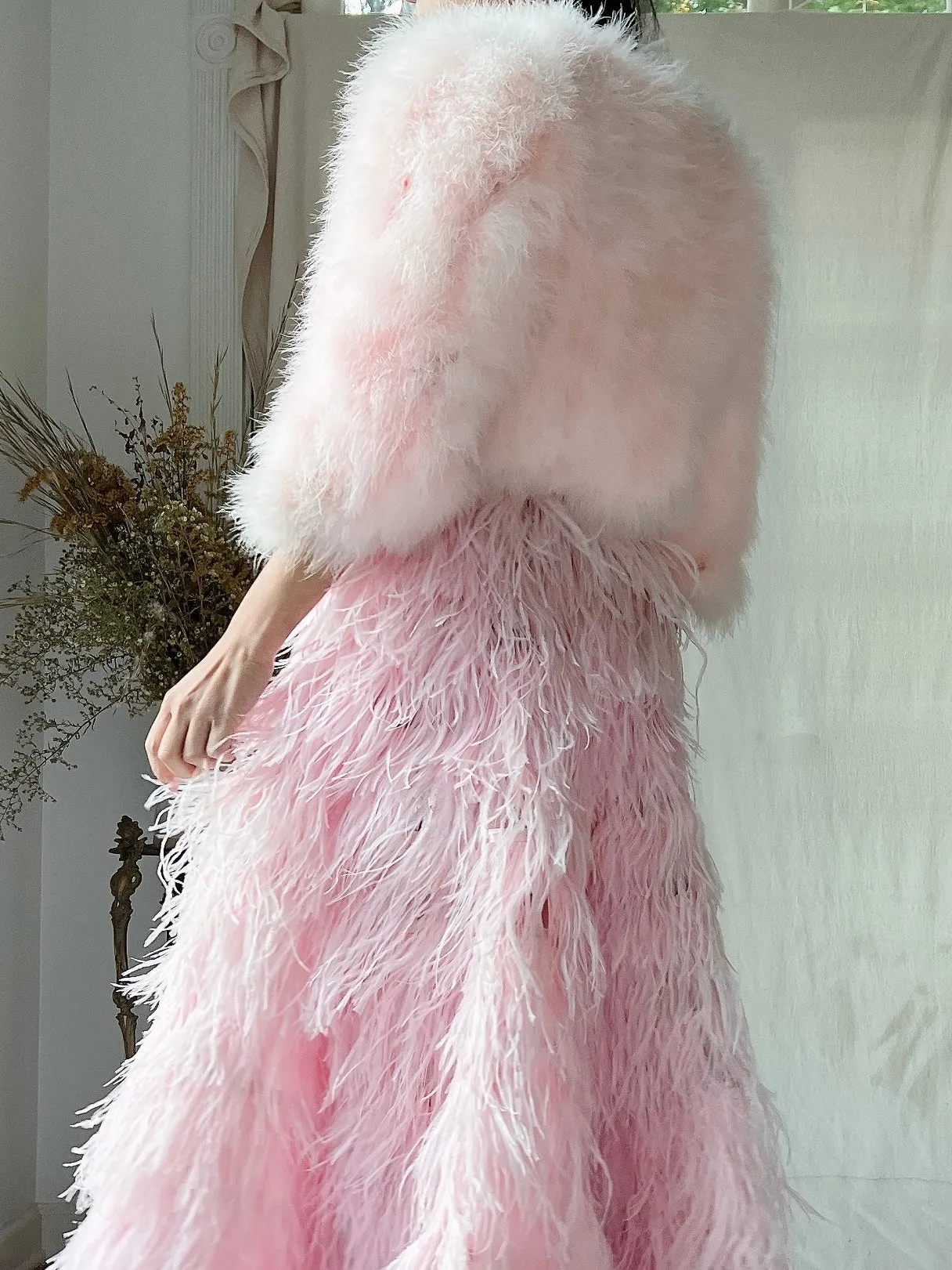 Vintage Pink Feather Cropped Jacket - XS/S