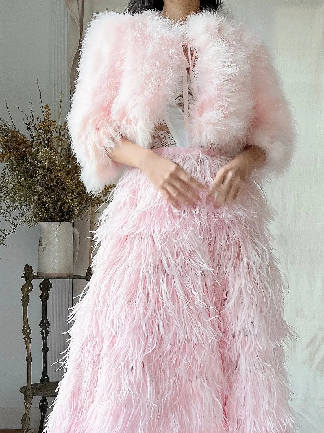 Vintage Pink Feather Cropped Jacket - XS/S