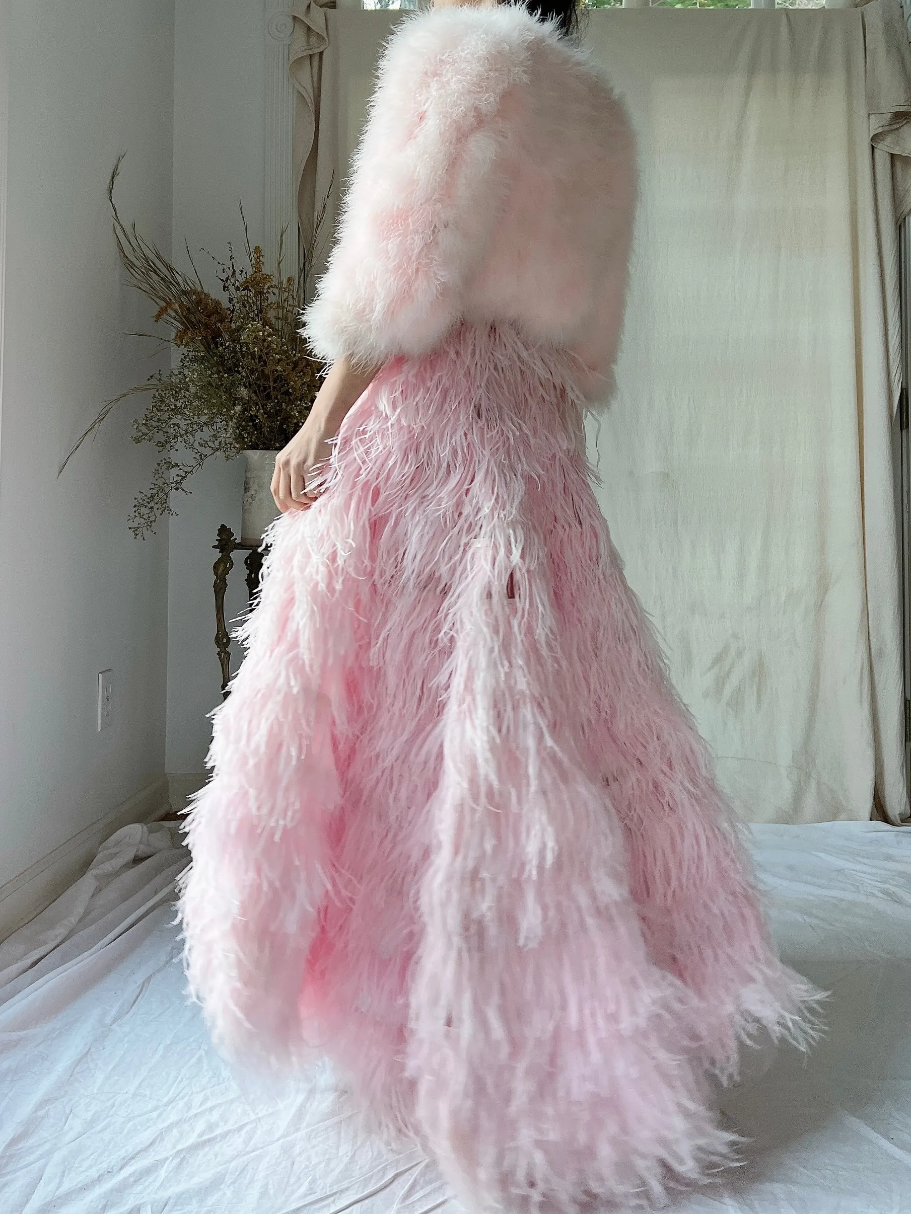 Vintage Pink Feather Cropped Jacket - XS/S