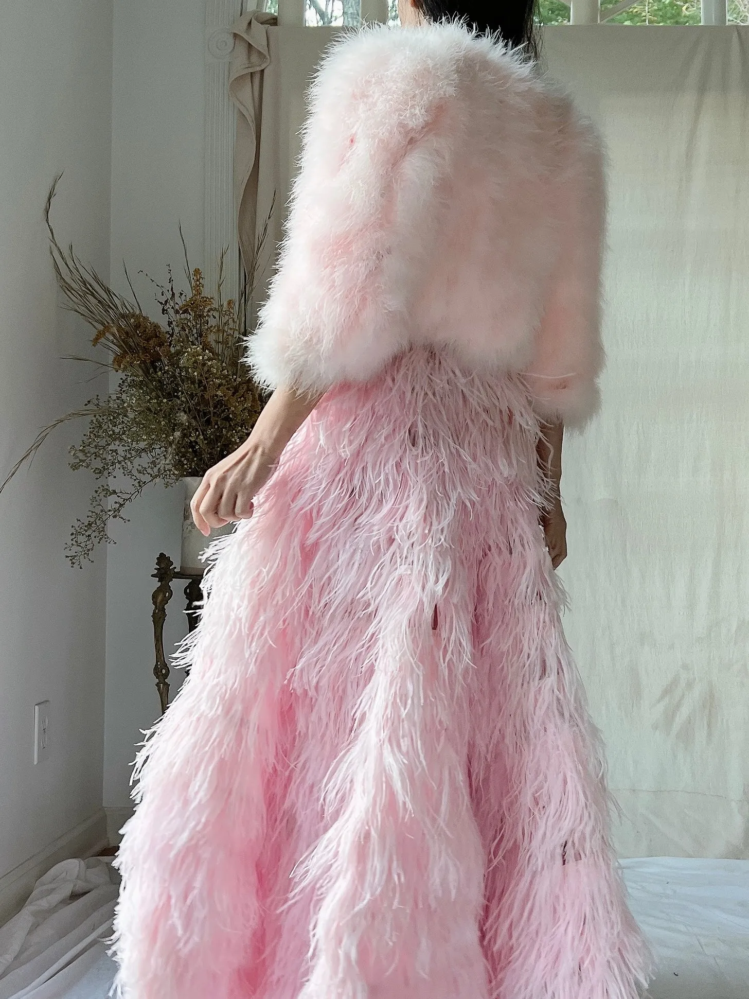 Vintage Pink Feather Cropped Jacket - XS/S