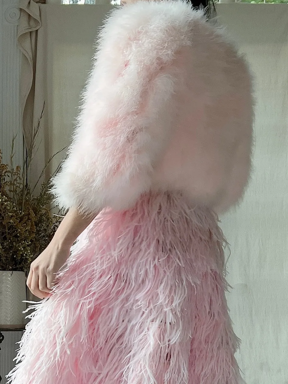 Vintage Pink Feather Cropped Jacket - XS/S
