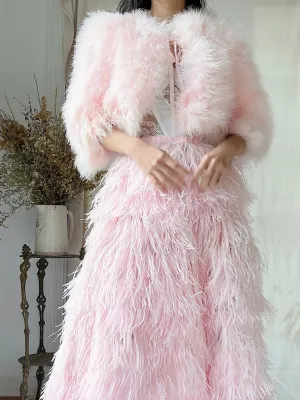 Vintage Pink Feather Cropped Jacket - XS/S