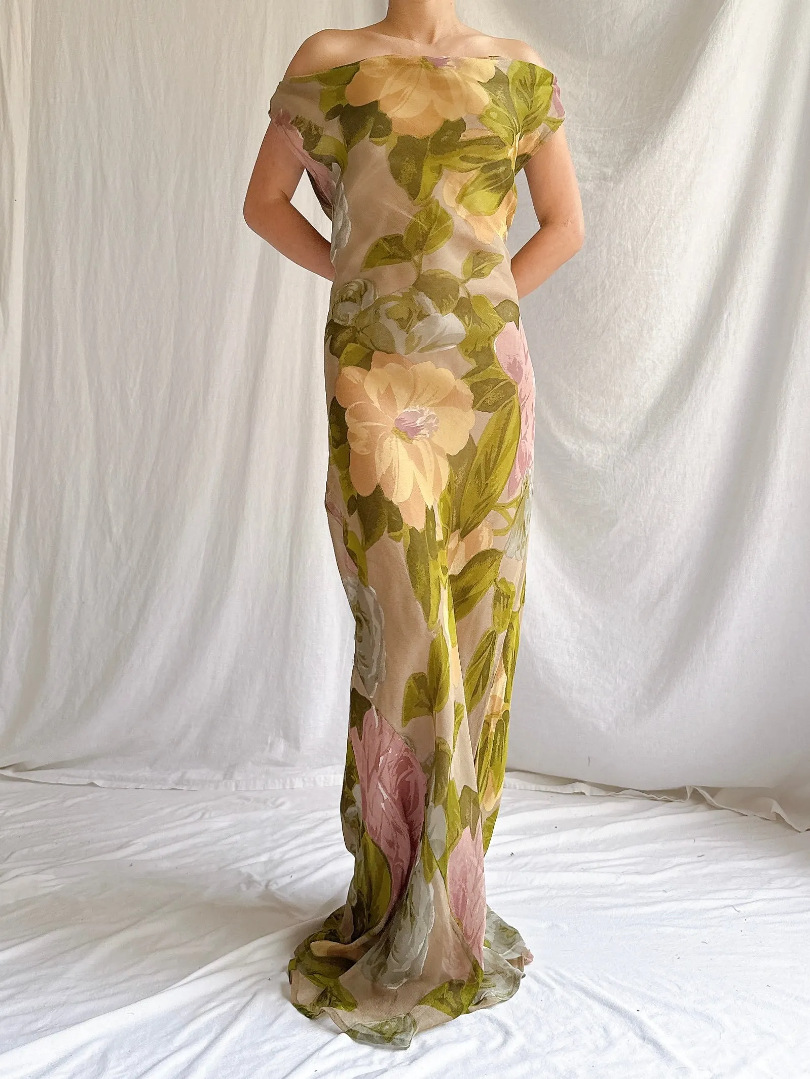 Vintage Rayon Floral Gown - M