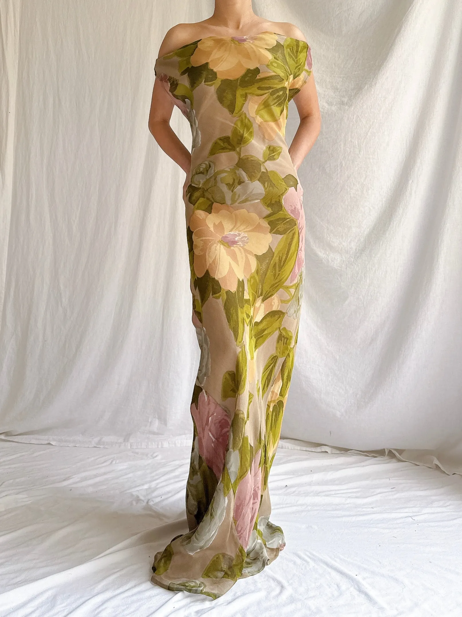 Vintage Rayon Floral Gown - M