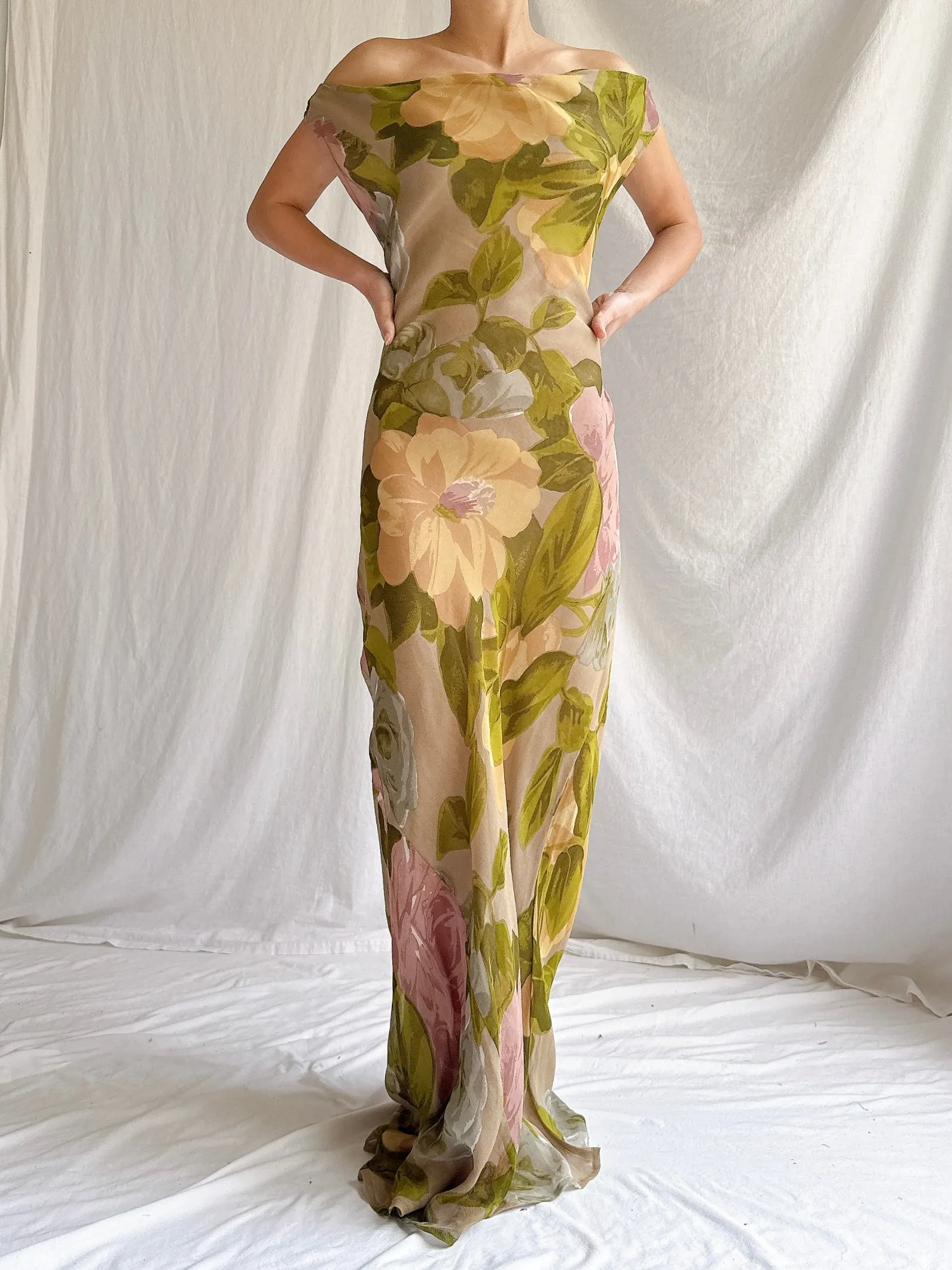 Vintage Rayon Floral Gown - M