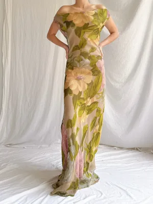 Vintage Rayon Floral Gown - M