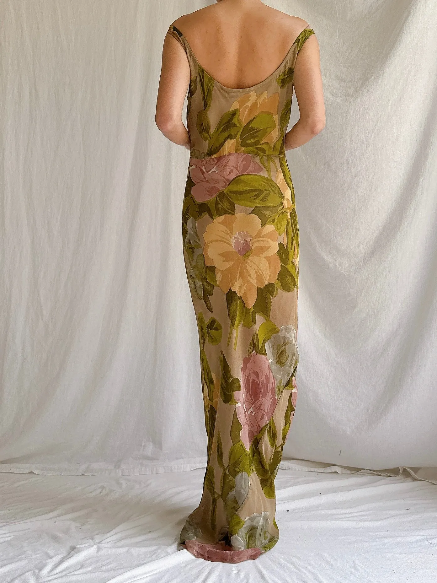 Vintage Rayon Floral Gown - M