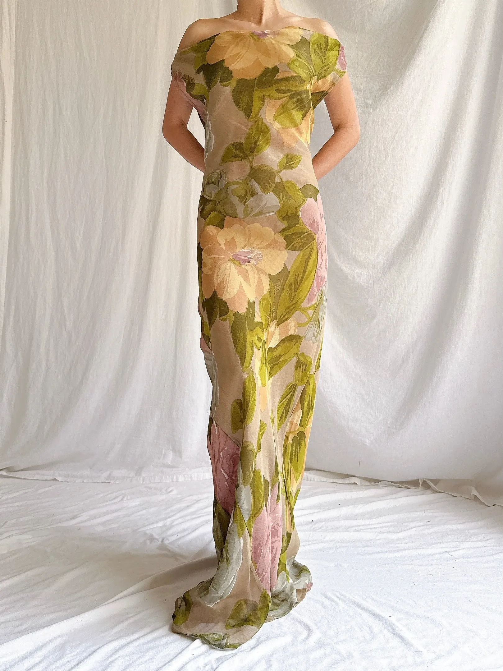 Vintage Rayon Floral Gown - M