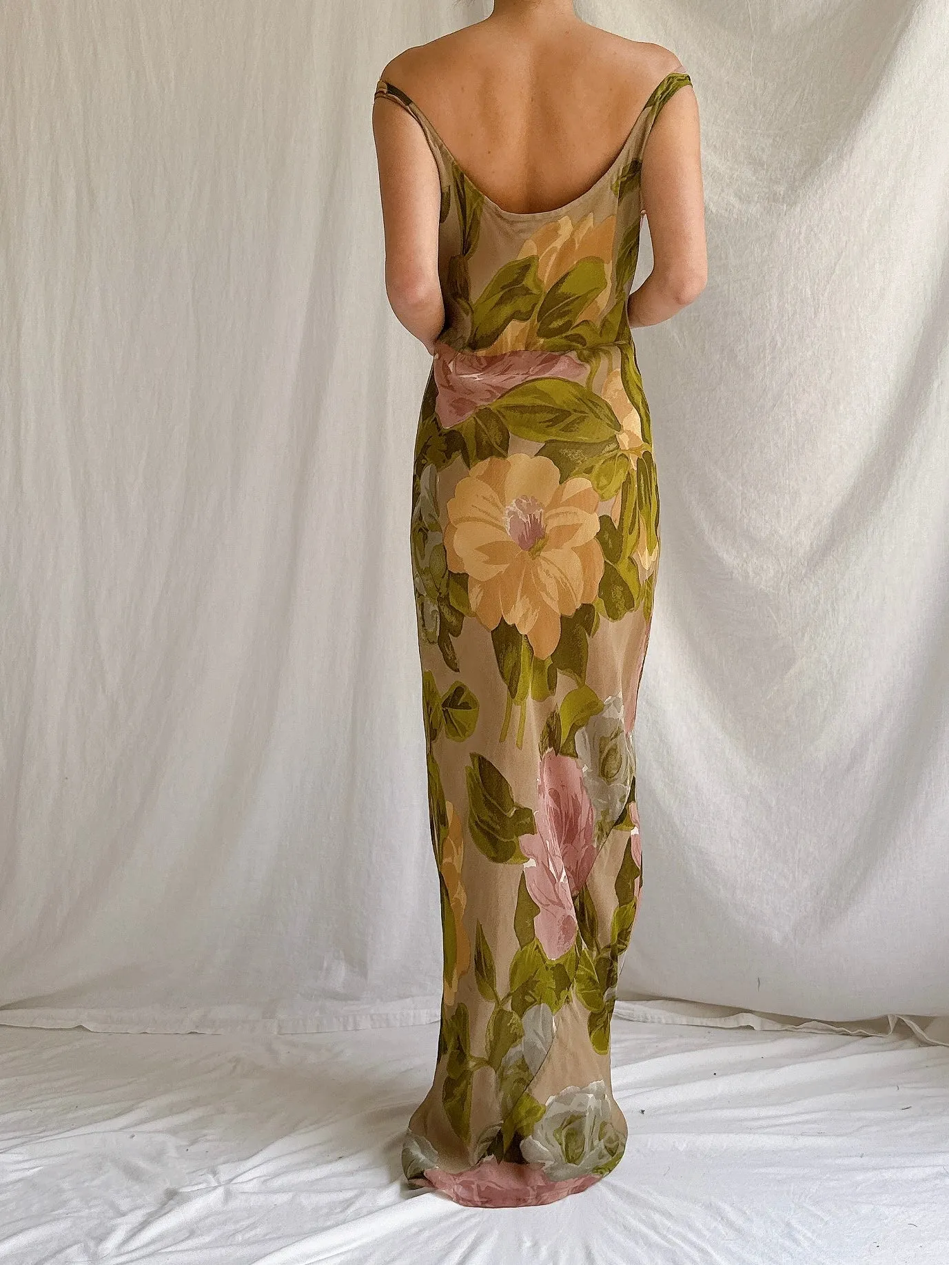 Vintage Rayon Floral Gown - M