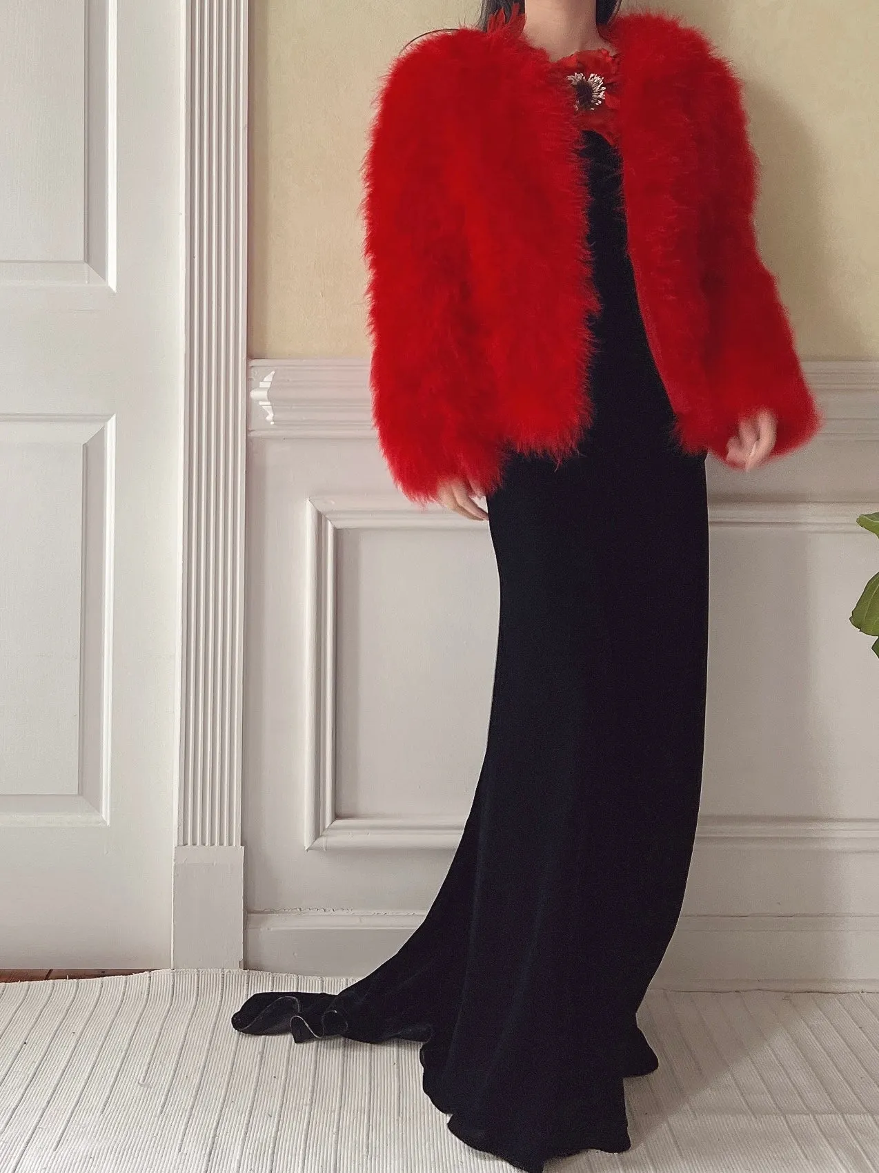Vintage Red Feather Jacket - XS