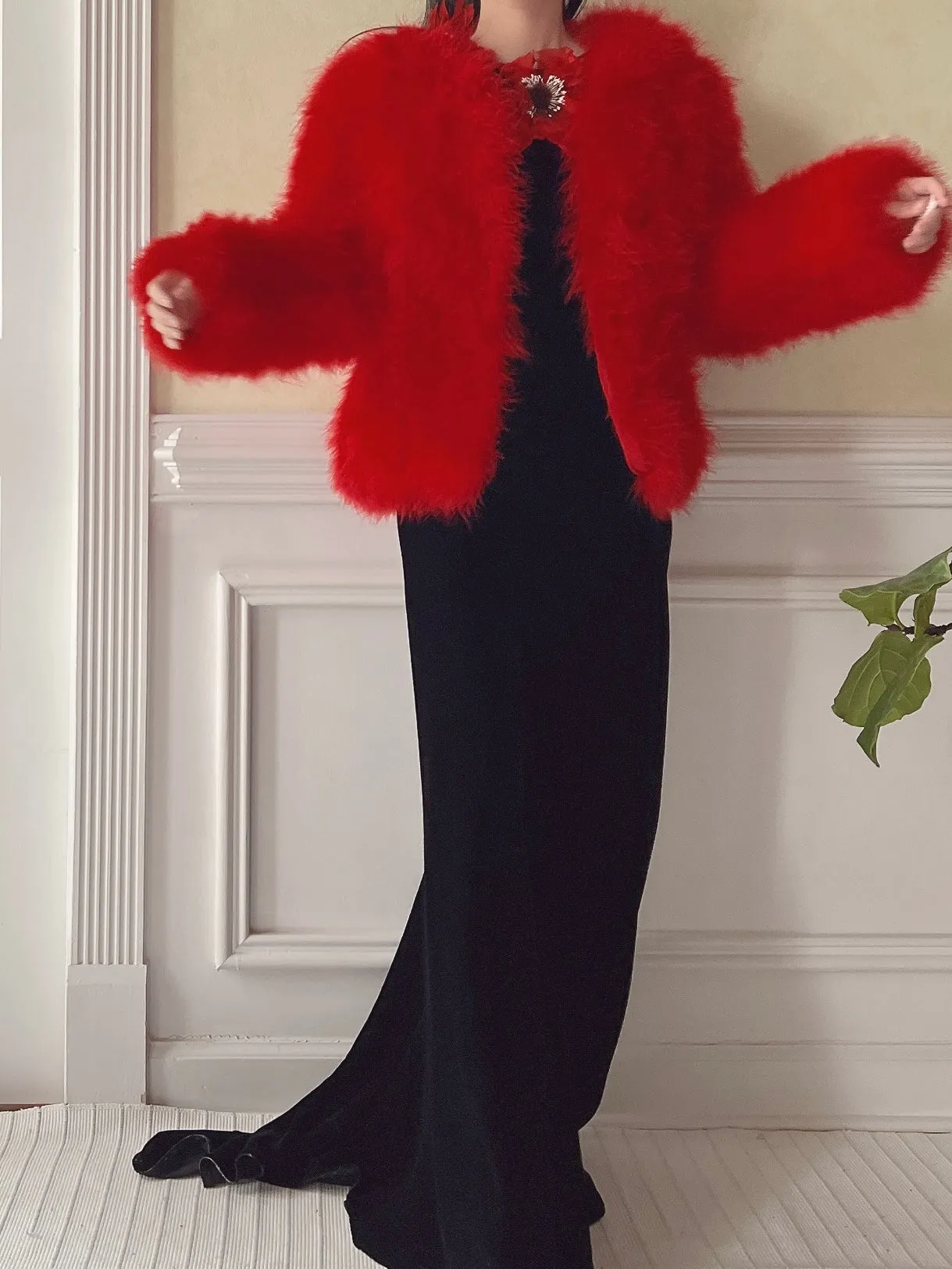 Vintage Red Feather Jacket - XS