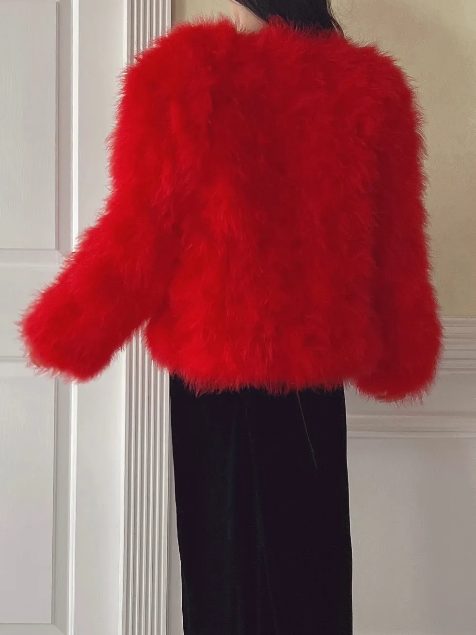Vintage Red Feather Jacket - XS