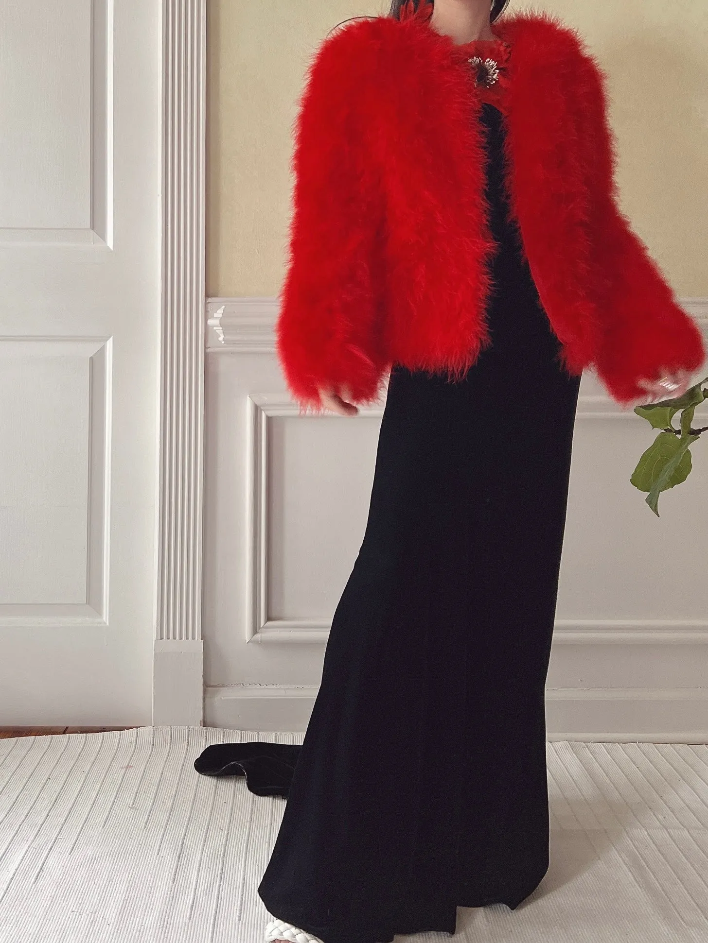 Vintage Red Feather Jacket - XS