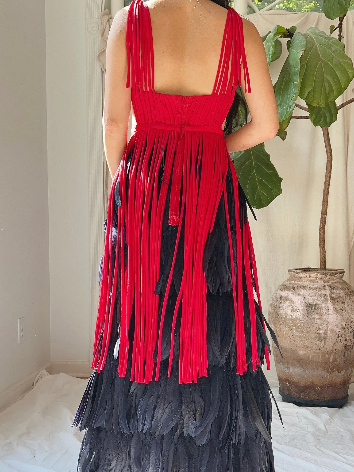 Vintage Red Tassel Plunging Tunic - M