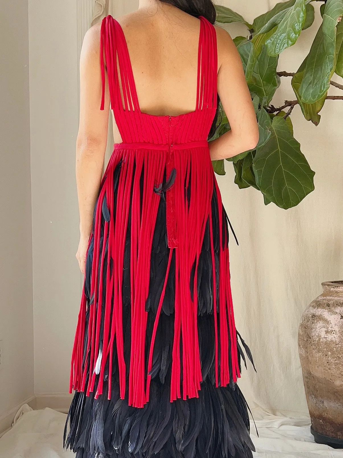 Vintage Red Tassel Plunging Tunic - M