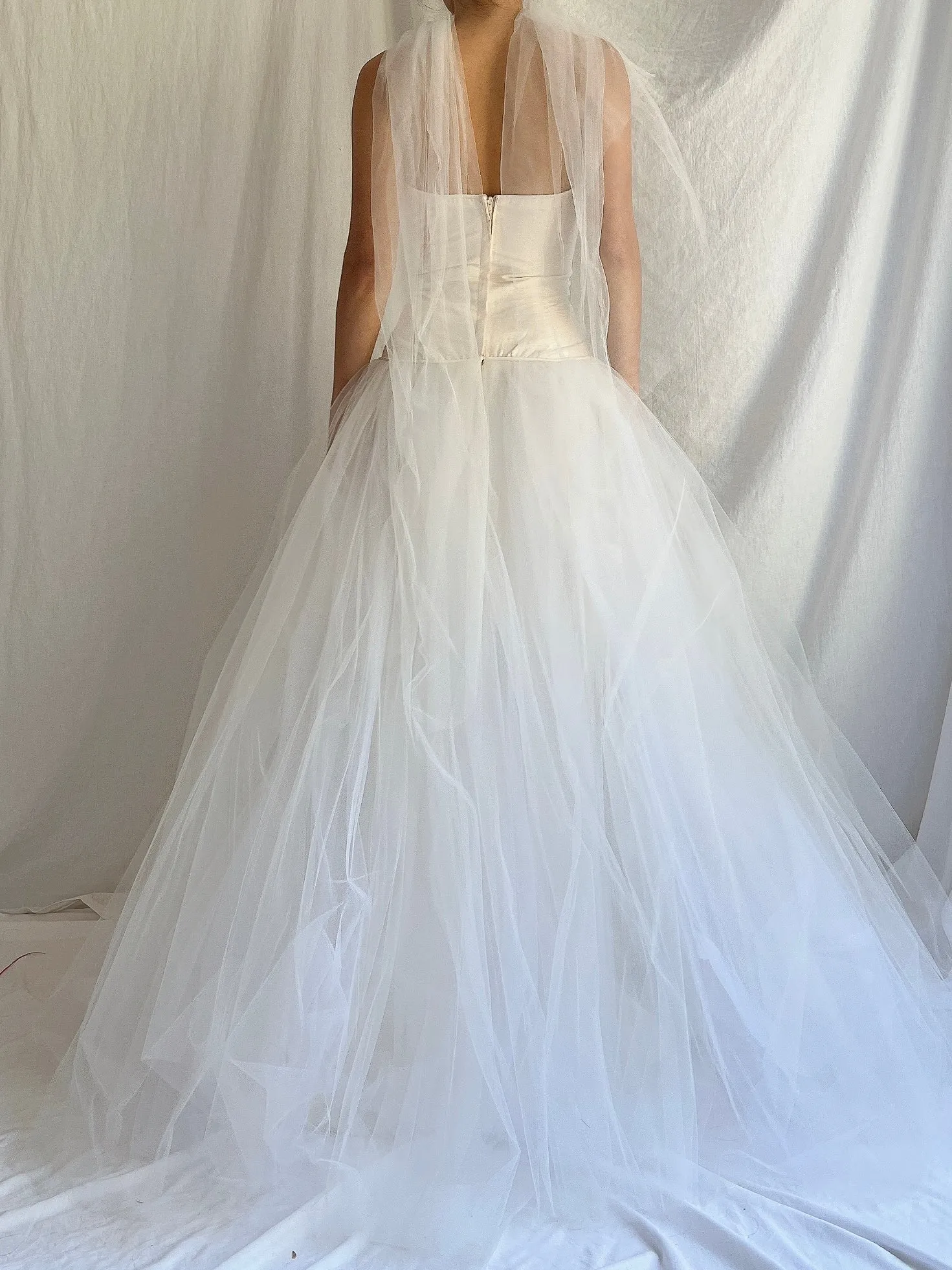 Vintage Silk Dropped Waist Tulle Gown - S