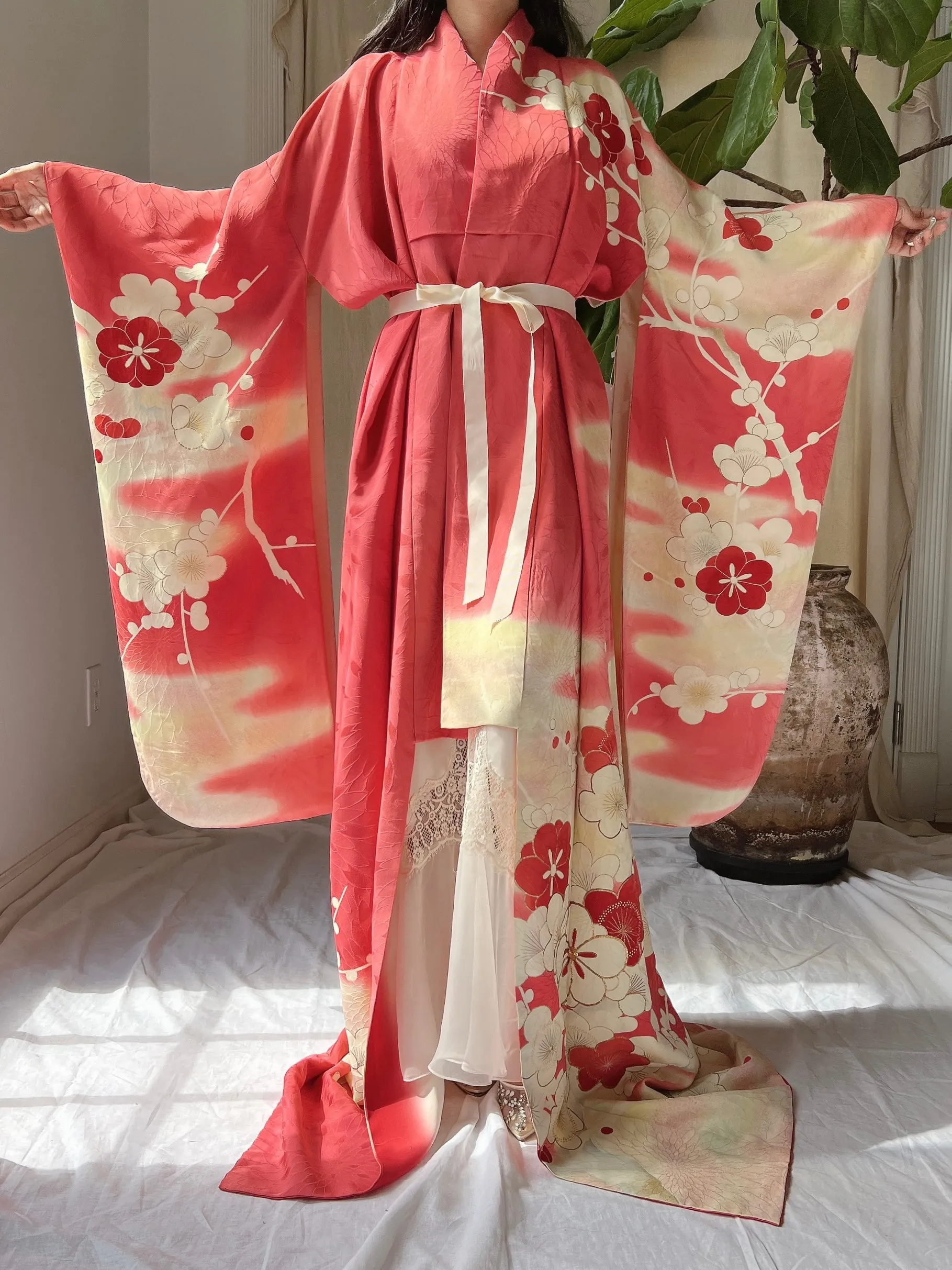 Vintage Silk Floral Kimono - OSFM