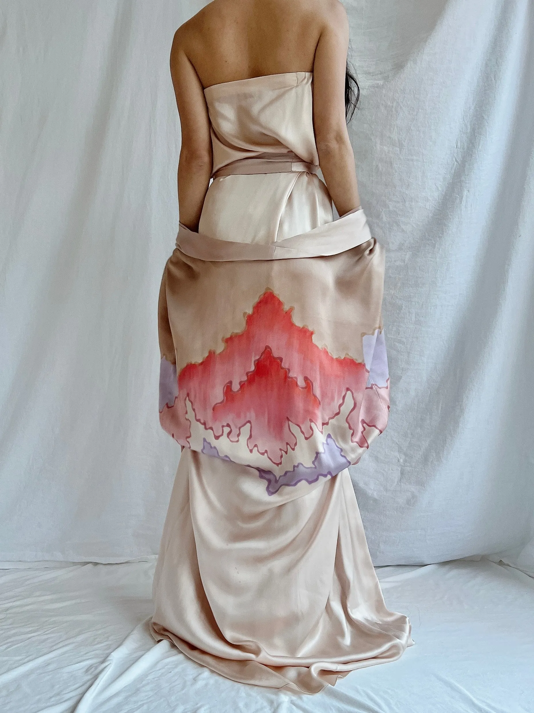 Vintage Silk Painted 2 Piece Gown Set - M/L