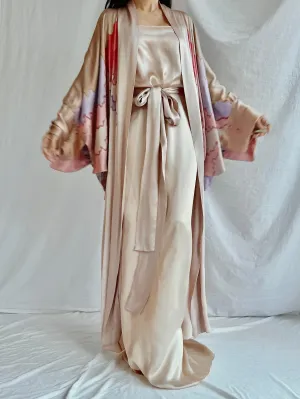 Vintage Silk Painted 2 Piece Gown Set - M/L