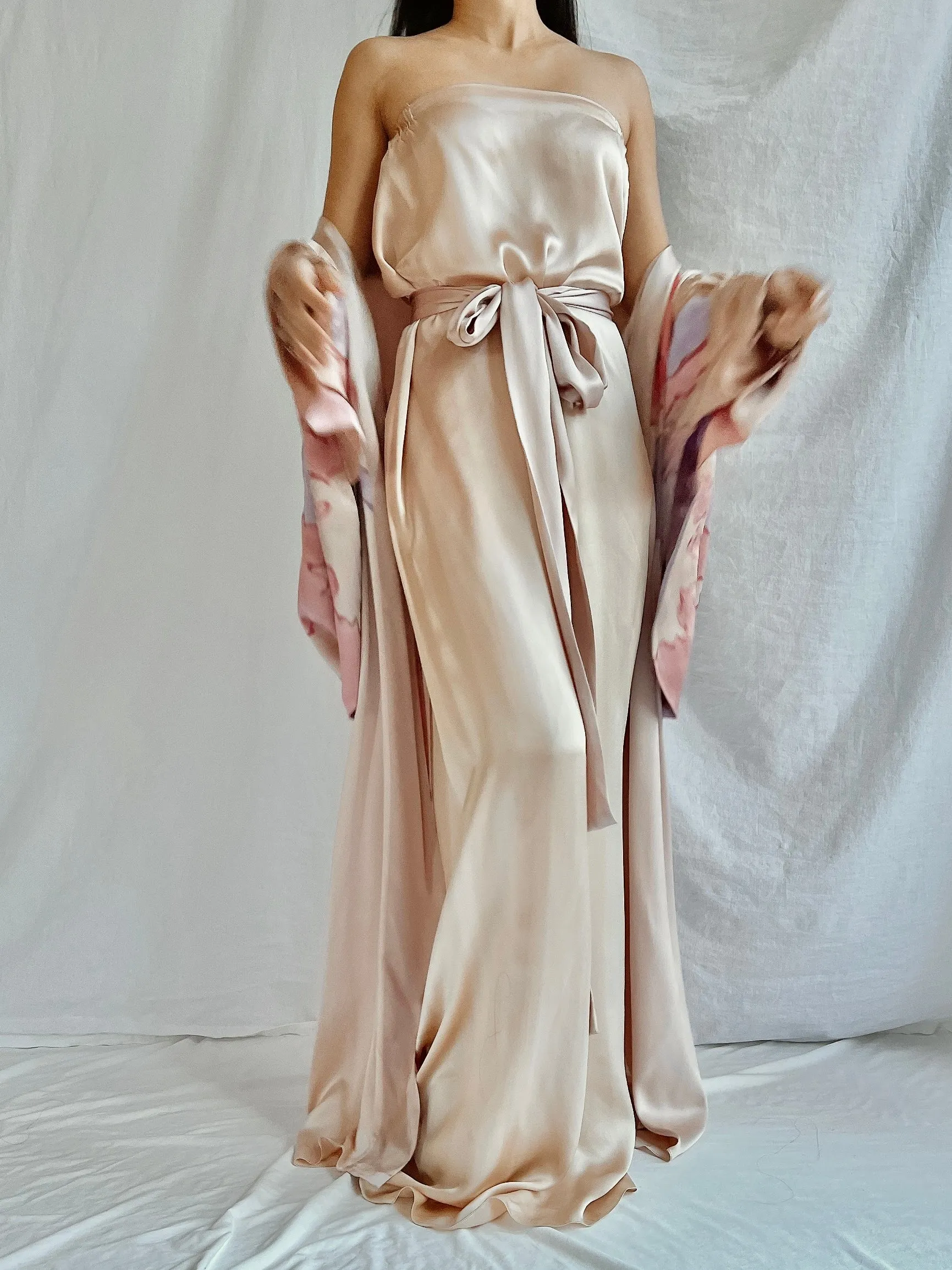 Vintage Silk Painted 2 Piece Gown Set - M/L