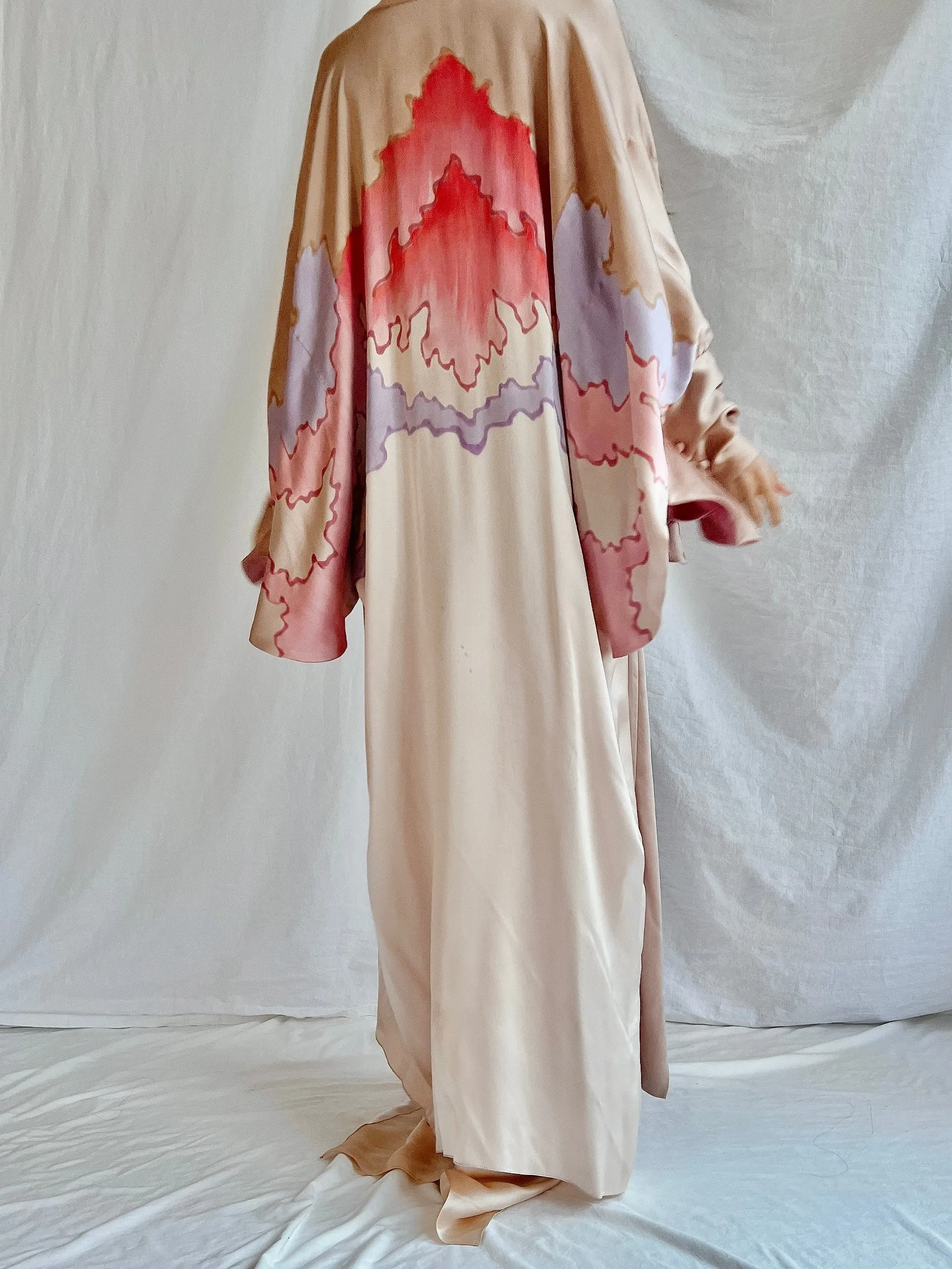 Vintage Silk Painted 2 Piece Gown Set - M/L