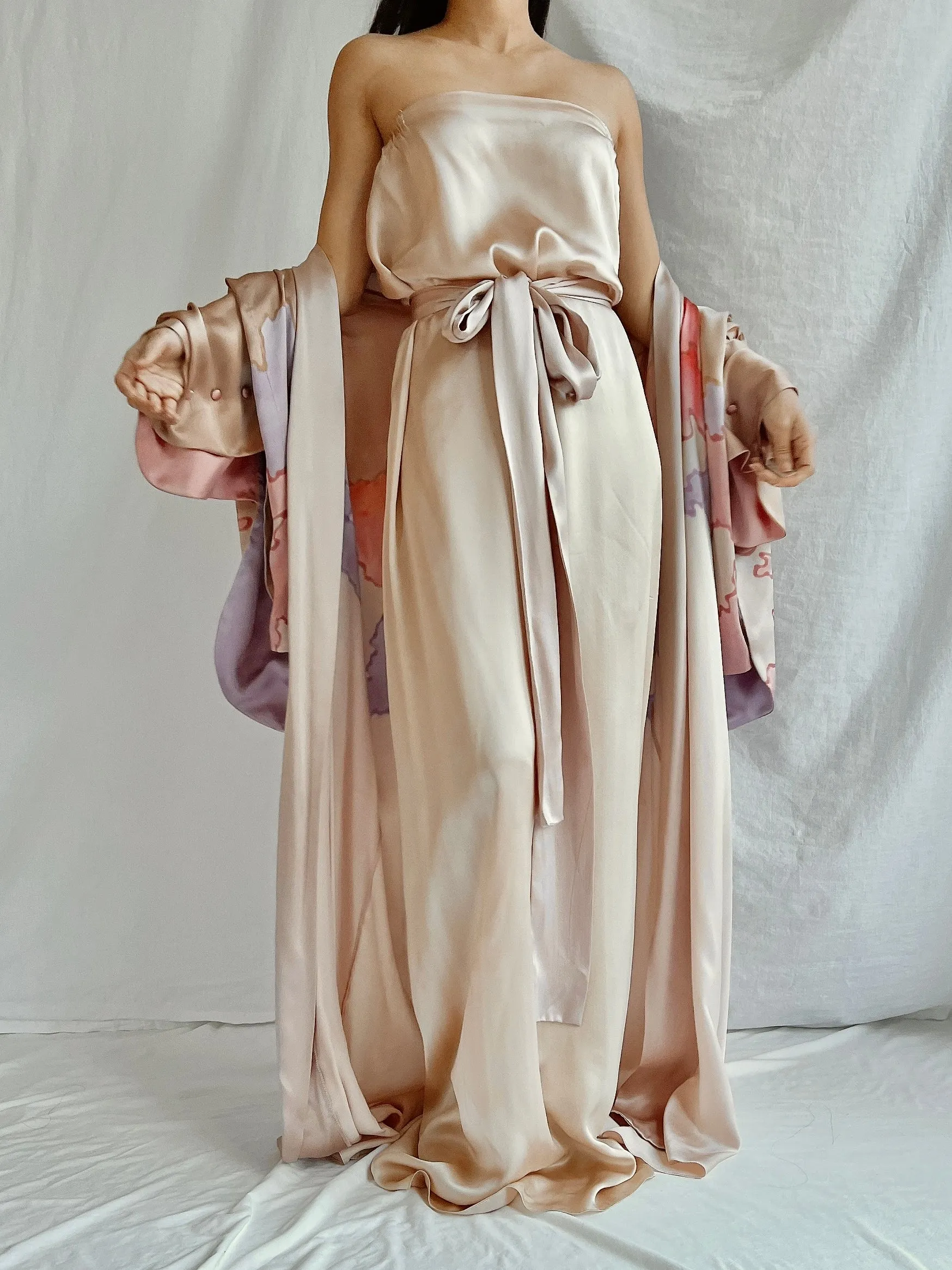 Vintage Silk Painted 2 Piece Gown Set - M/L