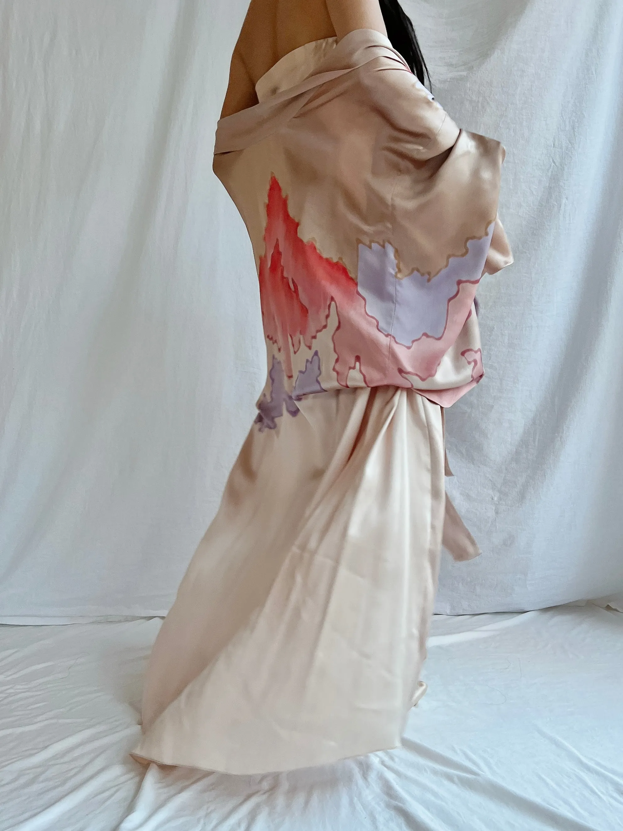 Vintage Silk Painted 2 Piece Gown Set - M/L